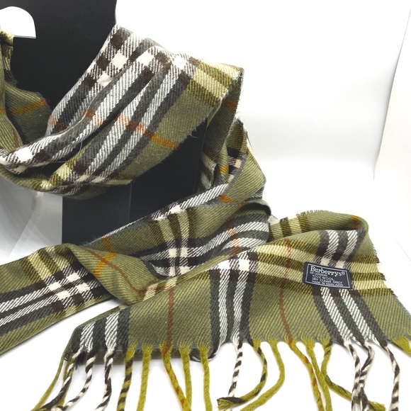 EUC BURBERRYS Unisex vintage olive check wool cashmere scarf - Picture 4 of 5